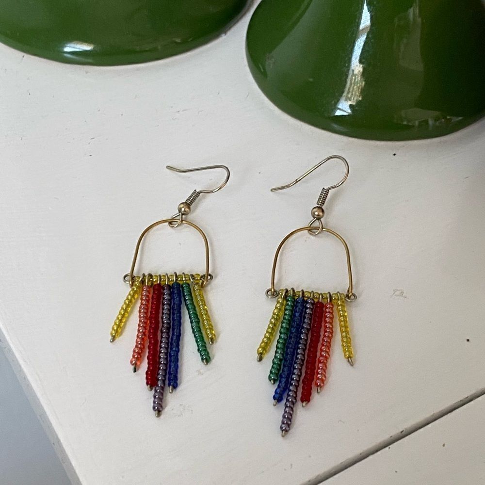 Colorful Beaded Gold Dangly Earrings